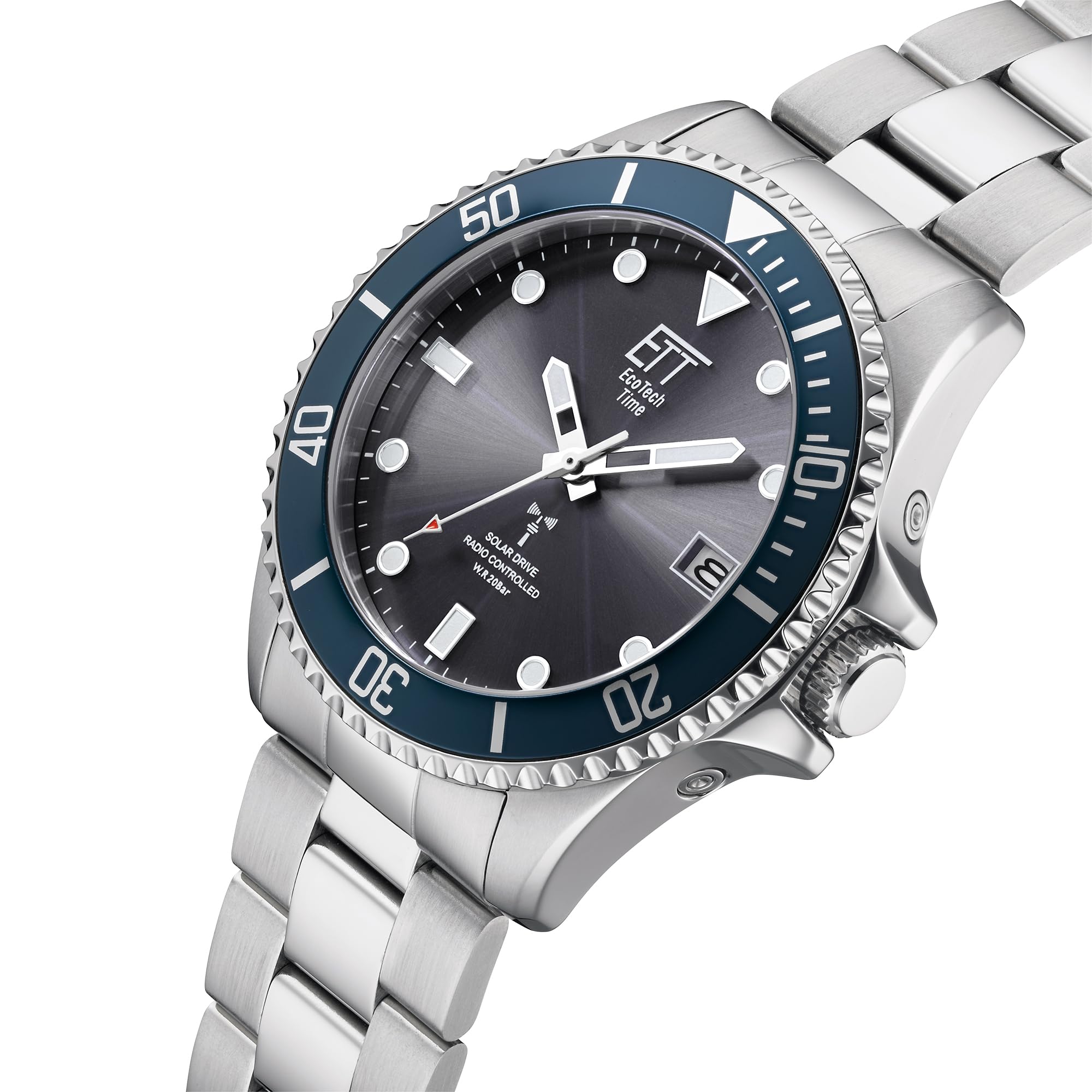 ETT Eco Tech Time Funk Solar Herren Uhr Analog mit Edelstahl massiv Armband EGS-11605-35M