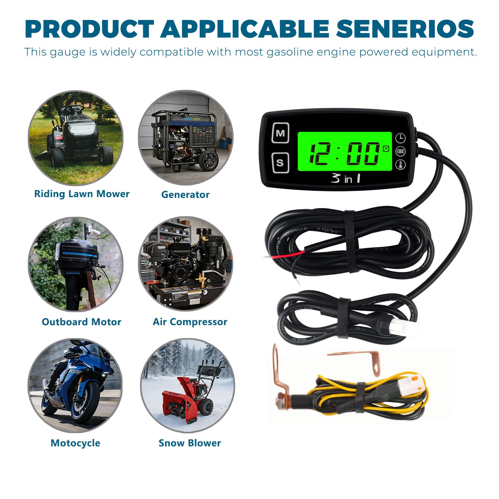 Runleader Indicatore Temperatura Motore Digitale Voltmetro RL-TM005 | Promemoria Avviso Programmabile,Display Orologio,Modalità Retroilluminazione Per Generatore,Moto,Dirtbike,Fuoribordo,Nautica