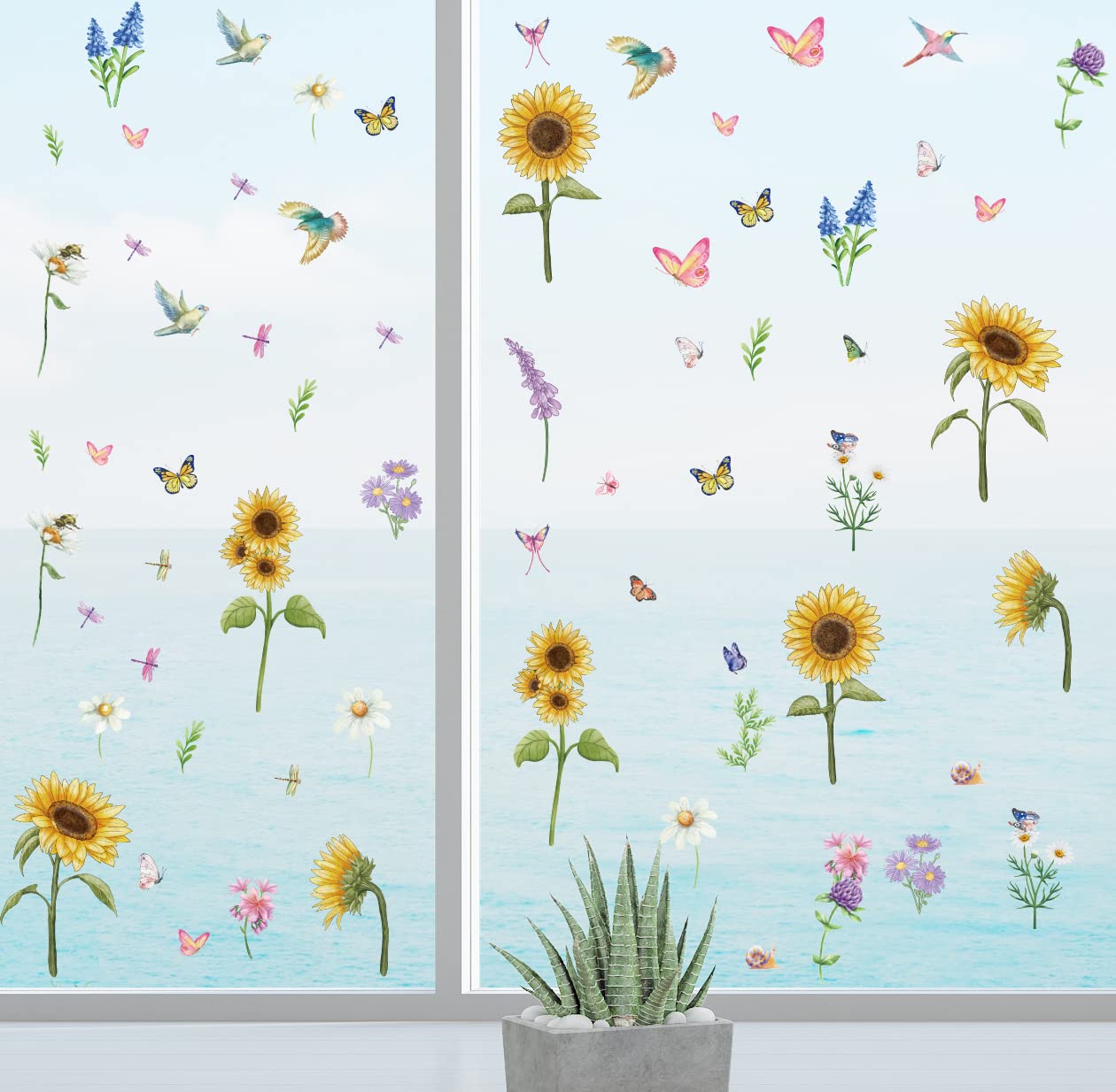 Flower Window Clings for Glass Windows - Stickers Vinyl Window Decals for Bird Strikes Large Size Rose Floral Window Clings for Home Office Bedroom Party (Sunflower)