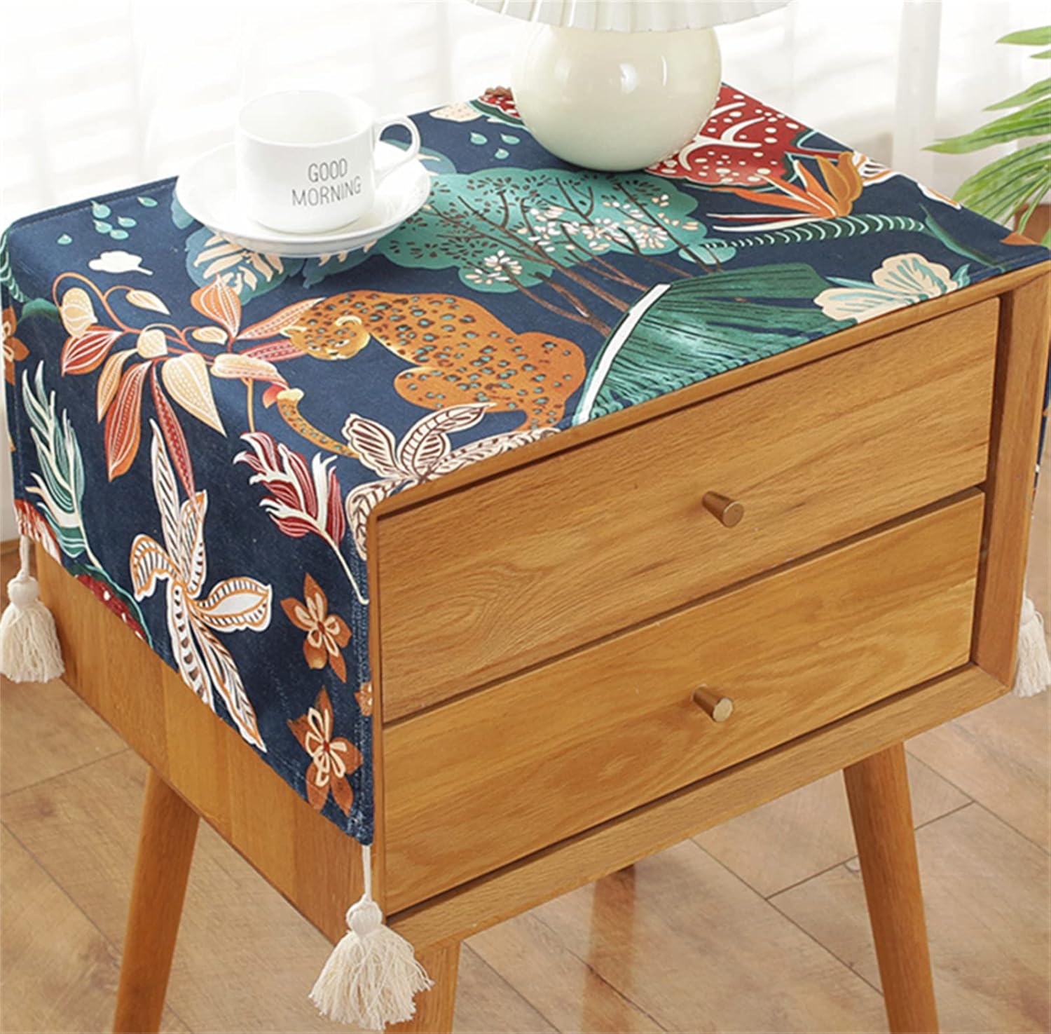 Jacquard Bedside Table Cover Towel Microwave Refrigerator Washing Machine Cover Cloth Tablecloth Multi-Functional Dustproof Cloth (15.7 * 35.4 inches,Navy Blue)