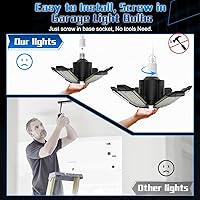 Vista 5 de Luz de garaje – Bombilla de garaje súper brillante de 15000 lúmenes, equivalente a 150 W, atornillada en enchufe E26 con 6 paneles deformables, 6500