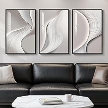 Framed Modern Abstract Wall Art, 3 Piece Minimalist Bright Style Prints Paintings Artwork for Walls, Silver Gray Contemporary Luxury Pictures for Living Room Bedroom Dining Room Wall Decor 16x24 In