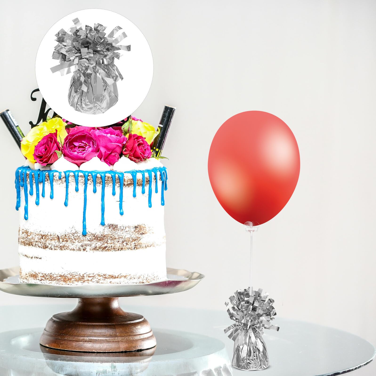 Ballongewichte 6 Stück Silber für Hochzeiten und Feiern | Pvc und Zement, Einfache Nutzung, für Junggesellinnenabschiede und Hochzeit, Dekoratives Design