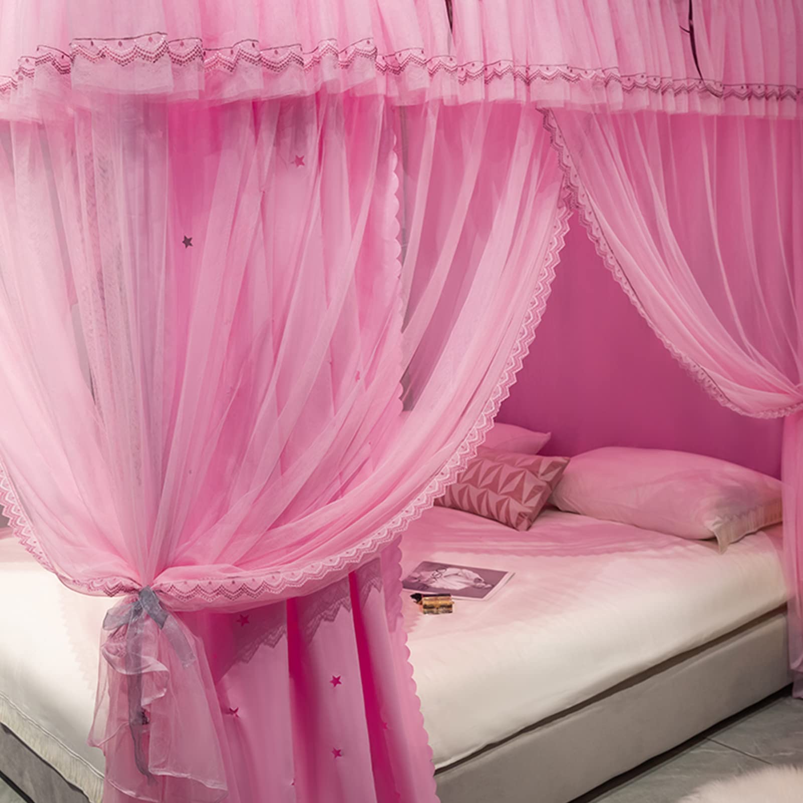 Simpatica Tenda a baldacchino per Letto a baldacchino con Stelle Cave a 4 Angoli con Cielo Stellato Simile per Adulti, Ragazze, Ragazzi, baldacchini per Bambini, Decorazione per Camera da Le