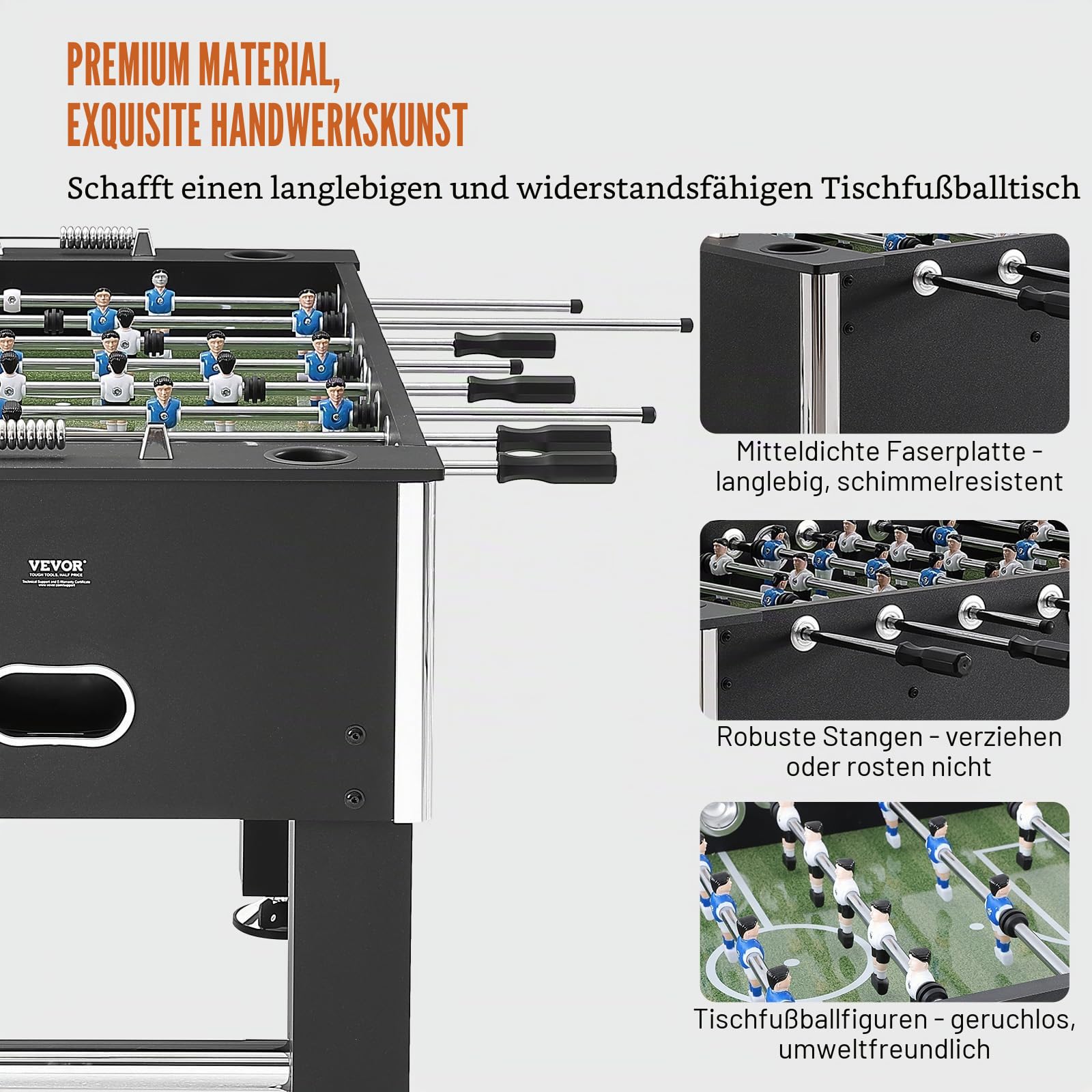 VEVOR Kickertisch – 139,7 cm Standardgröße, volle Größe für Zuhause und Spielzimmer – Fußball-Set mit 4 Bällen und 4 Getränkehaltern