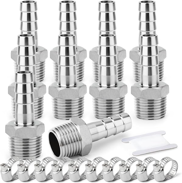 10 piezas de acero inoxidable 304 8 mm OD Barb a 1/2 "BSP barb de manguera macho, el agua de compresión de accesorios, industrial - 1