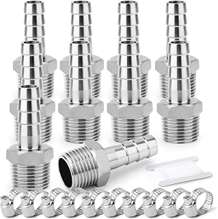 ERGAOBOY 10 Stück Schlauchanschlüsse aus Edelstahl 304, 14 mm Schlauchstutzen auf 1/2" BSP-Außengewinde, industrielle Klemmringverschraubung für Wasser-, Kraftstoff-, Luft- und Hydrauliksysteme
