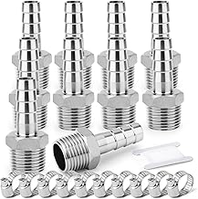 Pack of 10 304 Stainless Steel 10 mm OD Barb to 3/8 Inch BSP Male Hose Barb, Compression Fittings