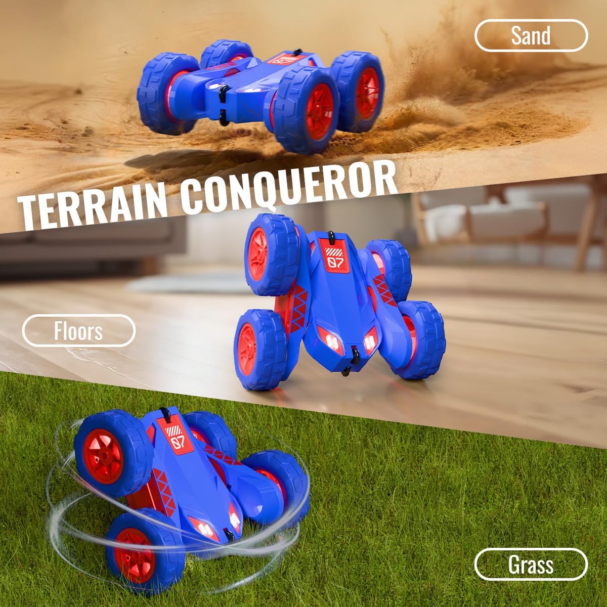 Remote Control Car, Rechargeable RC Cars & Remote Double-Sided Driving 360° Flips Rotating 2.4Ghz 4WD All Terrain Stunt Race Car Toy Christmas Birthday Gift for Kids Boys 3-12