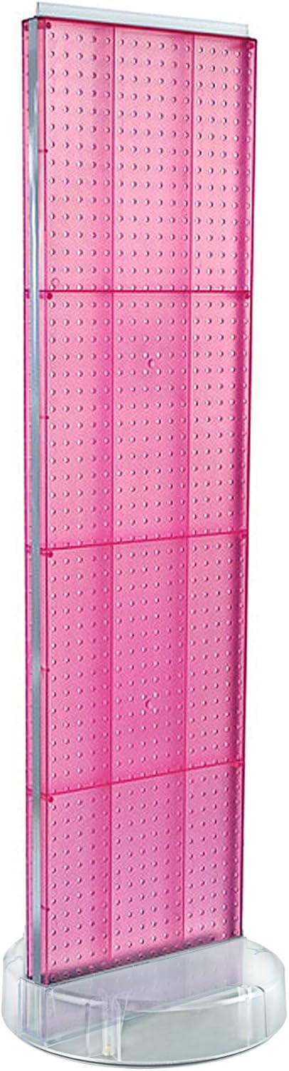 Azar Displays 700780-PNK, TWO-SIDED PEGBOARD FLOOR DISPLAY W/C-CHANNEL SIDES ON REVOLVING ROUND STUDIO BASE. PANEL SIZE: 16"W X 60"H, Pink