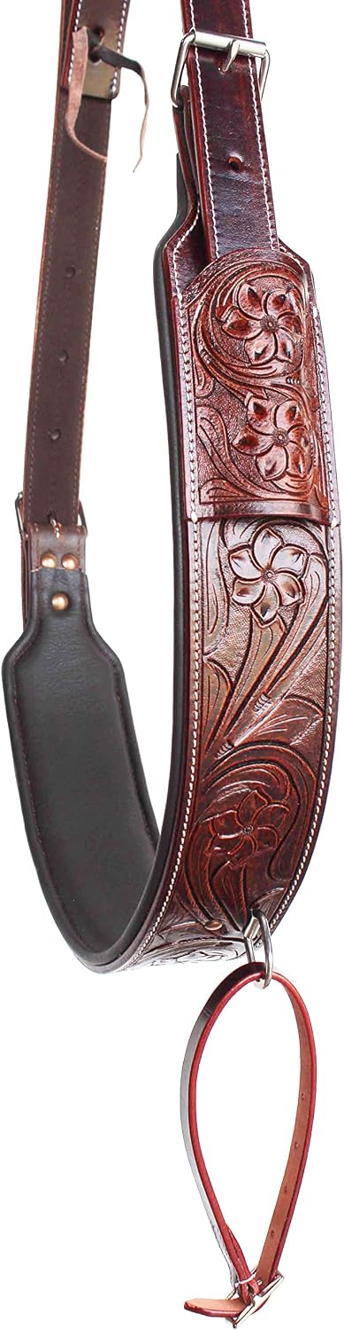 CHALLENGER Horse Handcrafted 3" Wide Floral Tooled Oiled Brown Padded Leather Rear Flank Saddle Cinch Girth with Billets 97122BR