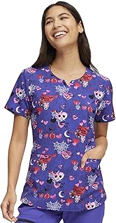 HeartSoul Prints Women Scrubs Top V-Neck Print HS821, S, Cheers Witches