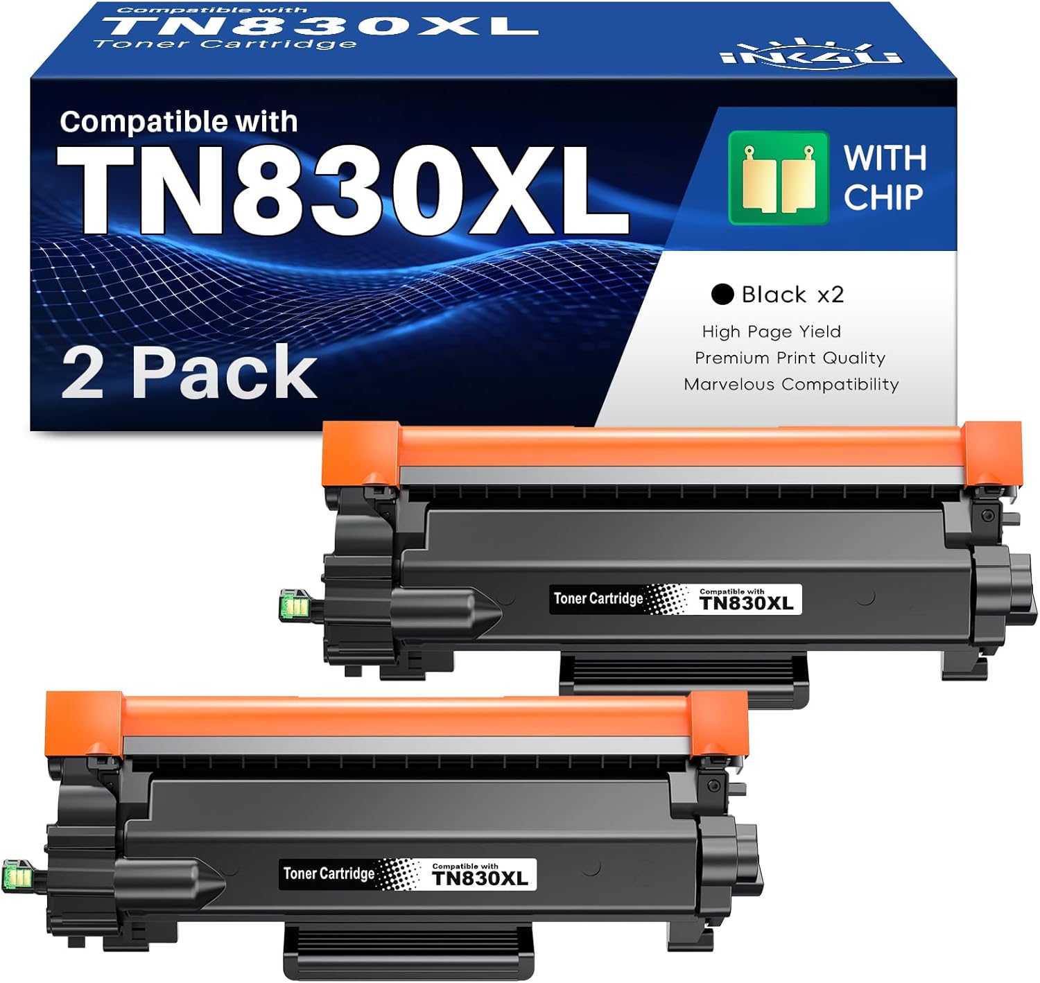 Compatible TN830XL Toner for Brother Printer Replacement for Brother TN830XL TN830 TN830/XL/V/R Toner Cartridges with DCP-L2640DW HL-L2460DW HL-L2480DW HL-L2400D HL-L2405W MFC-L2820DW Printer(2 Black)