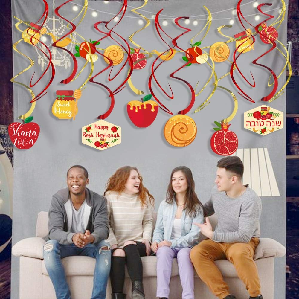 45 Pcs Jewish New Year Hanging Decor Rosh Hashanah Hanging Swirls for Jewish Shana Tova Party Supplies