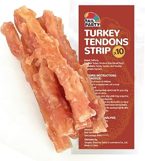 TailParty Turkey Tendons for Dogs, 4 oz, Dog Training Treats, Natural Long-Lasting Chew Snacks, High-Protein Beef Tendons, Healthy Hypoallergenic Turkey Strips(10 Units/Pack)