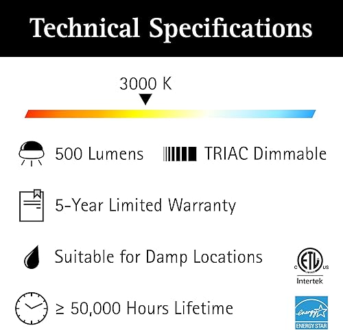 Miniatura 3 de Ultralux Moderna lámpara LED empotrable de 5 pulgadas (4 pulgadas) con cable directo regulable con caja J, 500 lúmenes 3000K, blanco minimalista +