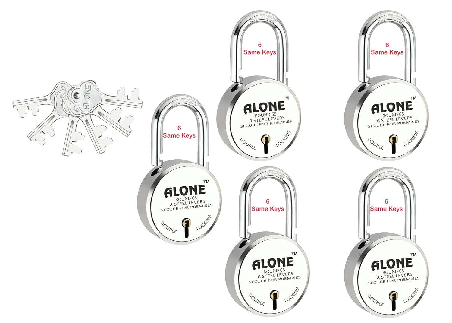 Alone Locks 65mm 6 Same Keys with 5 Padlocks Common Key Double Locking 8 Levers Lock and