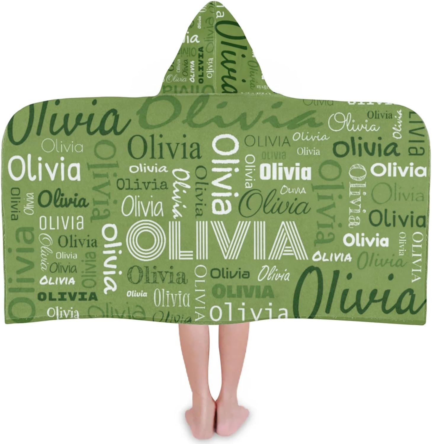Custom Name Beach Towel with Hood for 3-10 Years Boys and Girls, Personalized Hooded Towels Bath Robe for Kids, Light Green Children's Hooded Bath Towel