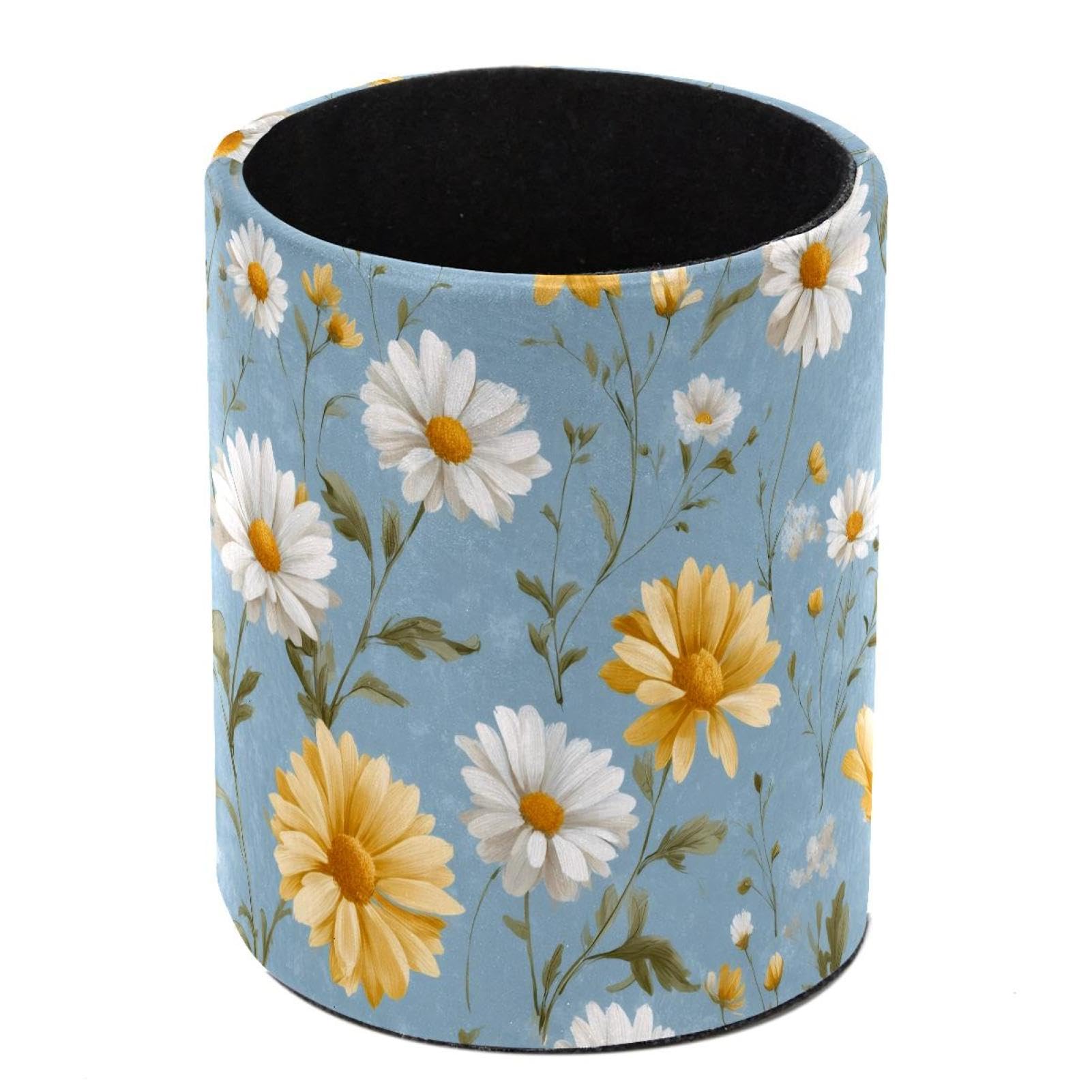 HEOEH Daisy Pen Holder for Desk, PU Leather Pencil Holder Pen Cup Marker Holder Makeup Brush Holders, Desk Accessories & Workspace Organizers for Home, Office