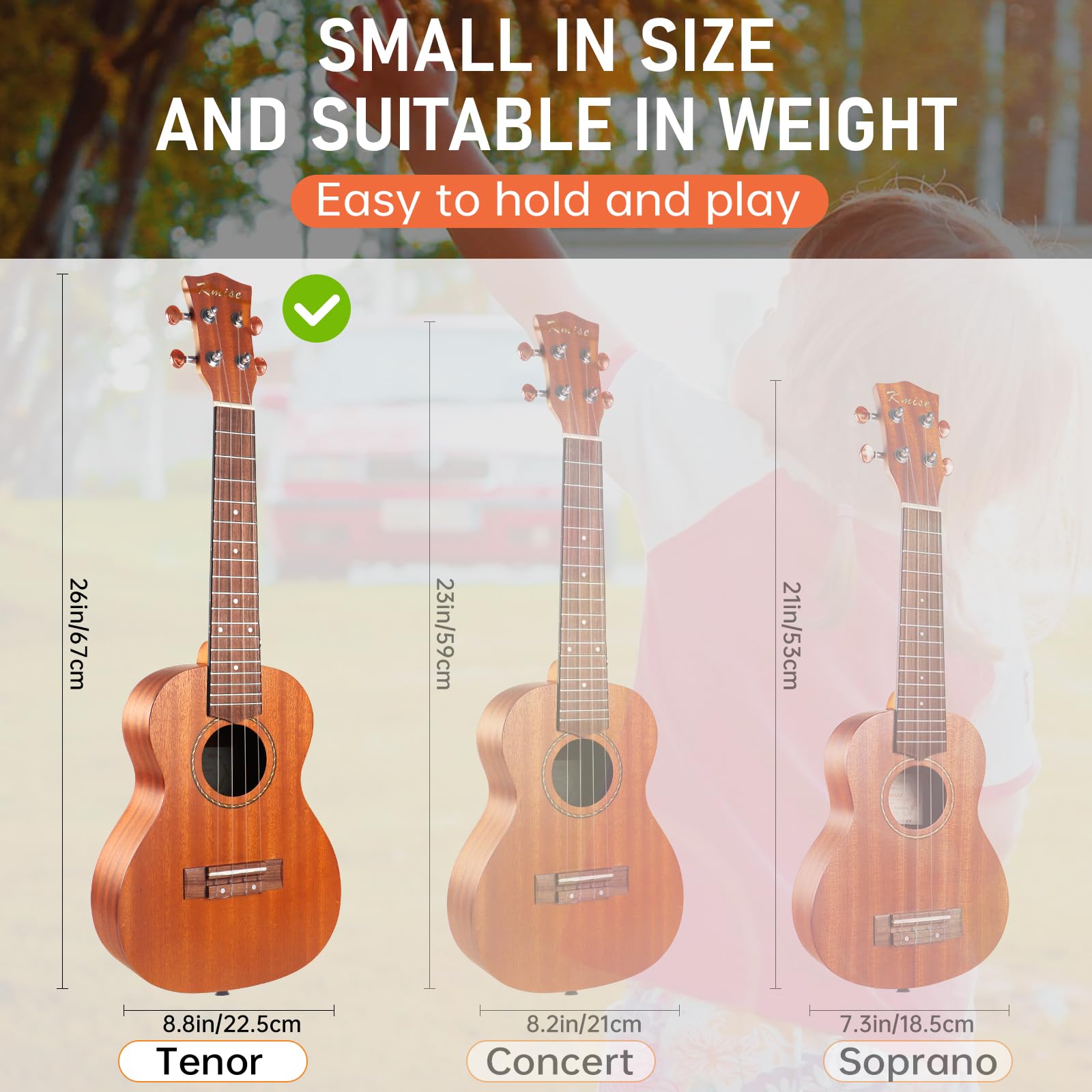 Kmise - Ukulele tenore vintage hawaiano ukelele mogano Uke per principianti, con kit di avviamento (borsa da concerto, cinghia di sintonizzazione, libretto di istruzioni, 66 cm, Ukele (KMU26T)