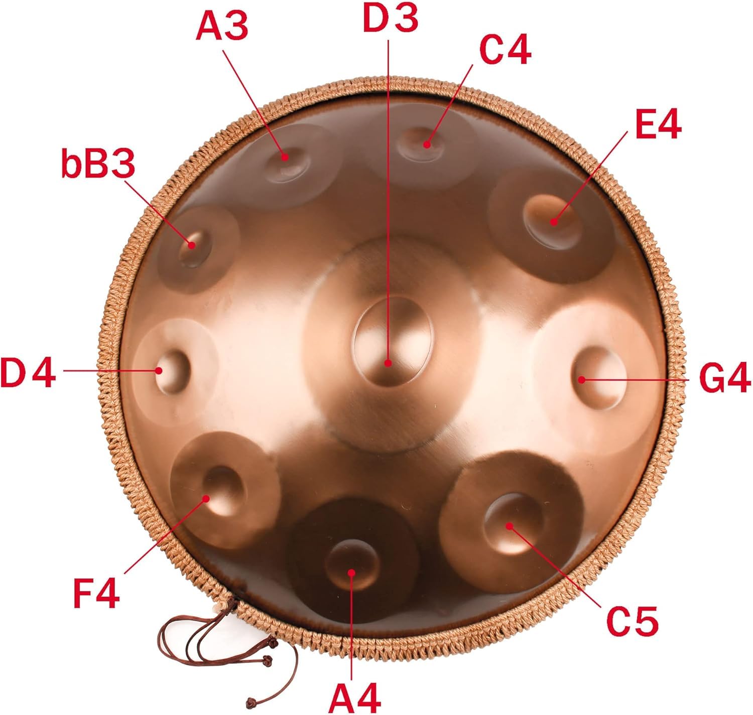 Handpantrommel 10 Noten 55,9 cm Stahlzungentrommel mit Softbeutel, 440 Hz in D-Moll, harmonische Percussion für Klangheilung, persönliche Meditation, Yoga (Gold)