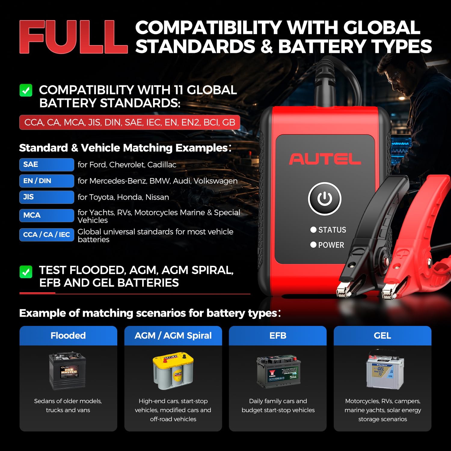 Autel MaxiBAS BT506 Batterietester, 6V 12V 100-2000 CCA Autobatterie-Analysator, Start-und Ladetest, digitales Batterielast-Testgerät für alle Fahrzeuge, Batterietest im Fahrzeug/außerhalb Fahrzeugs