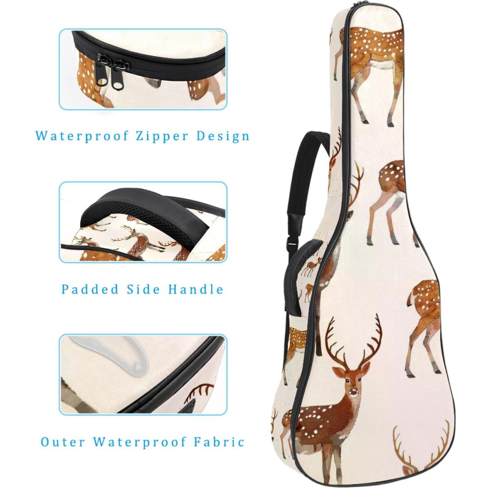 43 Zoll Akustikgitarre Softcase mit Rucksackgurt und 2 Taschen Sika Hirsch Keine Polsterung Rucksack Wasserdicht Oxford Tuch Bassgitarre Gigbag für Konzertgitarre, mehrfarbig,