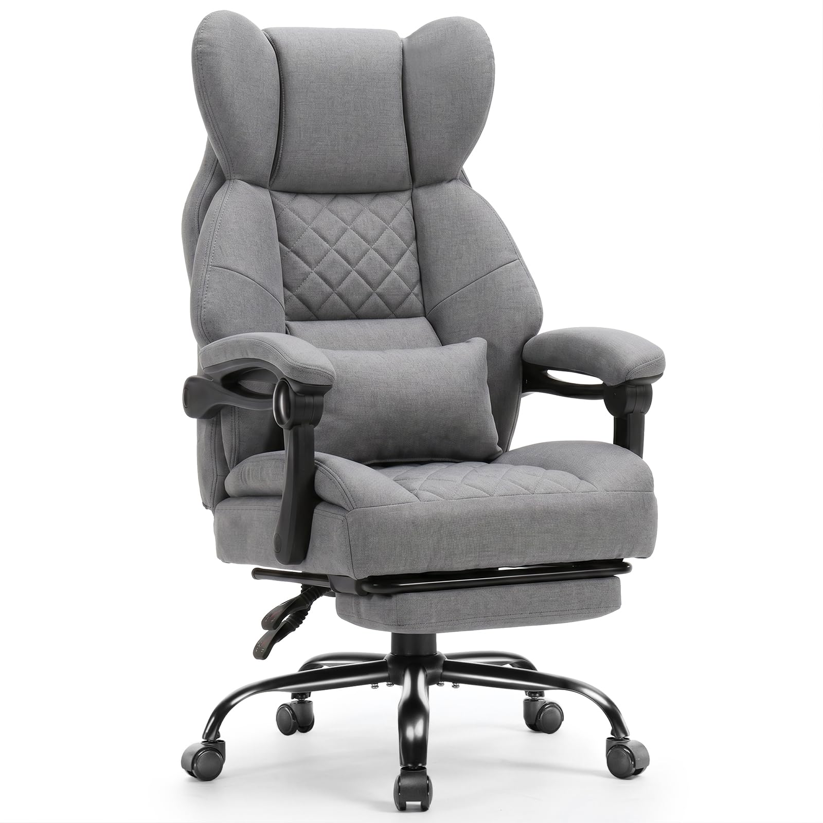 GTPLAYER Big&Tall Ergonomic Gaming Chair, Wide Spring Seat, Linkage Armrest,Gray