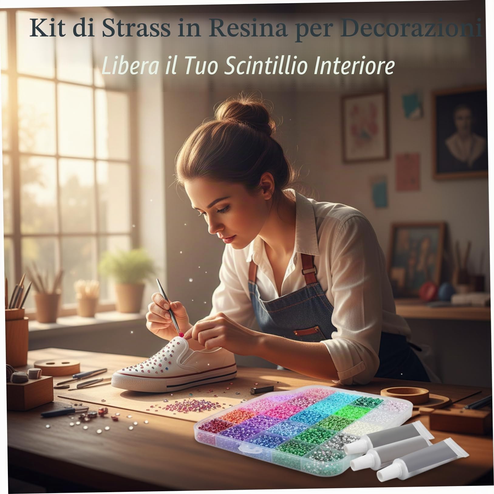 Kit abbagliante, 32000 pezzi di strass in resina Kit abbagliante con 3 pezzi di colla da 10 ml, strass colorati da 0, 3 cm Bedazzler per abiti artigianali, tazze, scarpe, tessuto, nail art, 40 colori