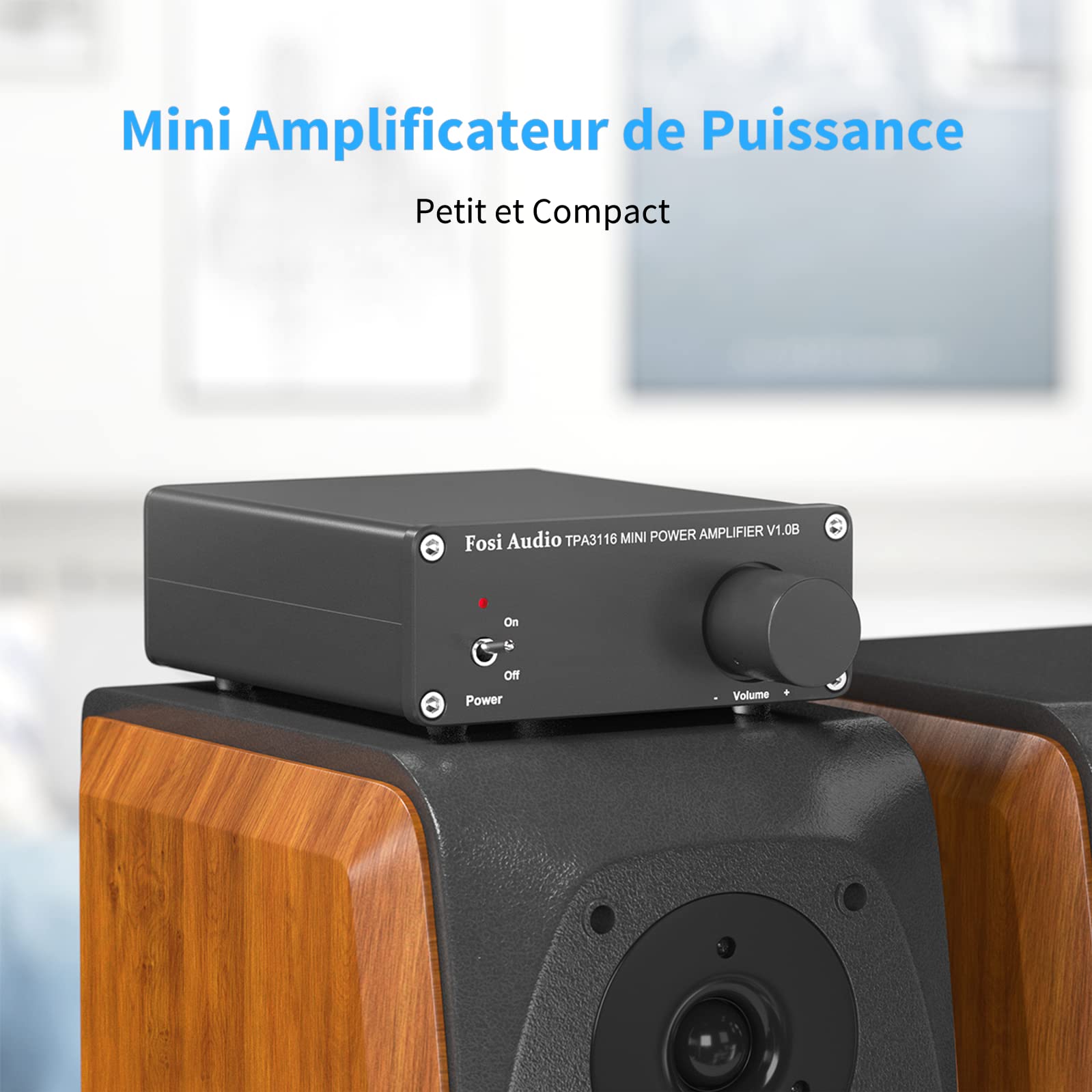 Fosi Audio V1.0B Amplificateur Audio Stéréo 2 Canaux, Mini Hi-FI Classe D Intégré TPA3116, Ampli de Haut-Parleur Domestique 50 W x 2, avec Alimentation 19 V 4.74 A
