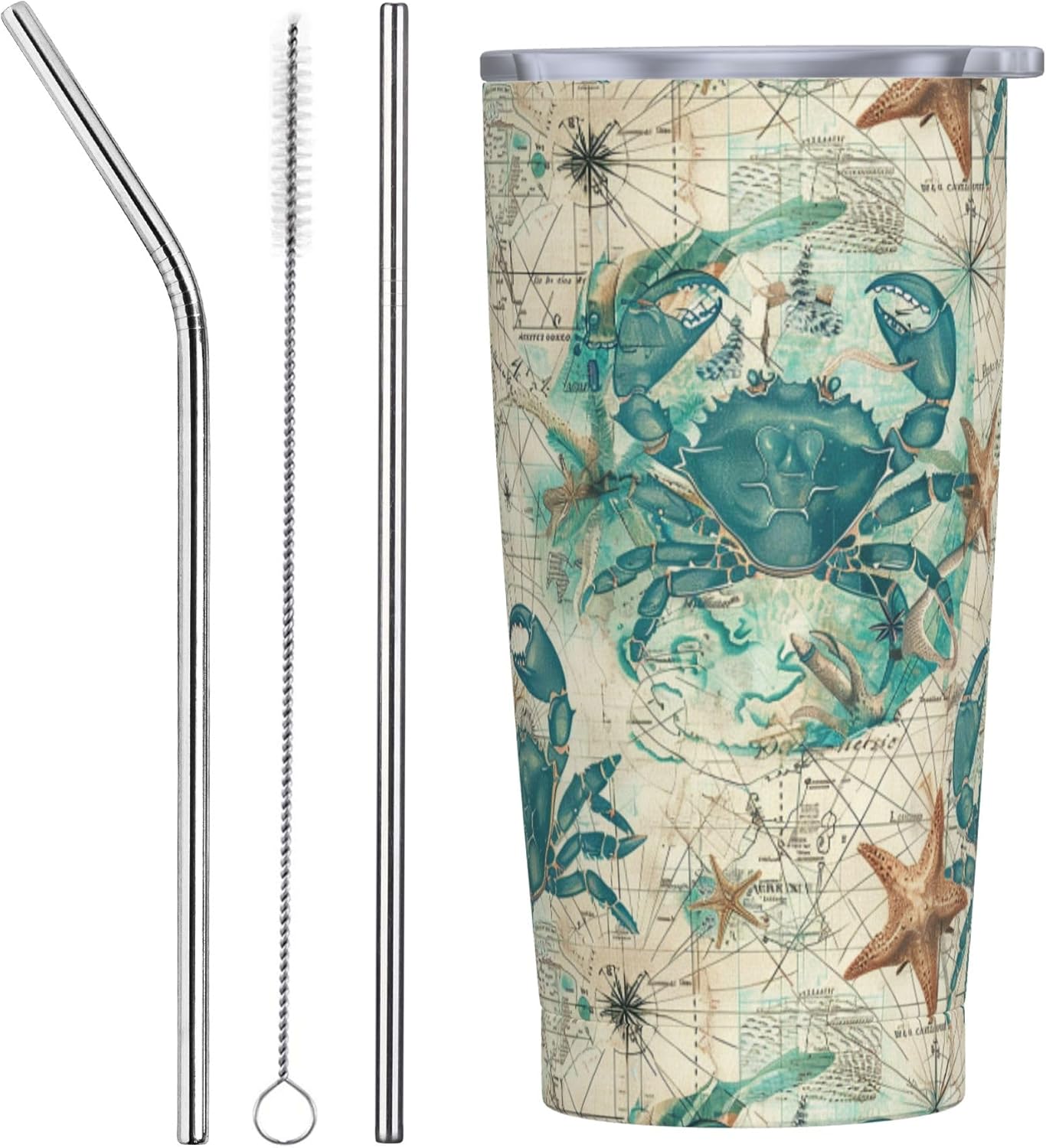 FyLybois Crab Tumbler with Lid and Straw 20oz Travel Coffee Mug Gifts Stainless Steel Vacuum Insulated Cup Double Wall Water Bottle for Office Car Home