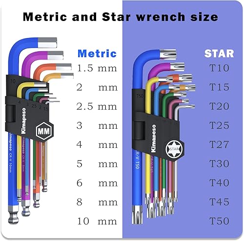 Miniatura 2 de Juego de llaves Allen de 18 piezas de llaves Allen y llaves Allen métricas de brazo largo, llave Allen con mango en T, juego de llaves hexagonales