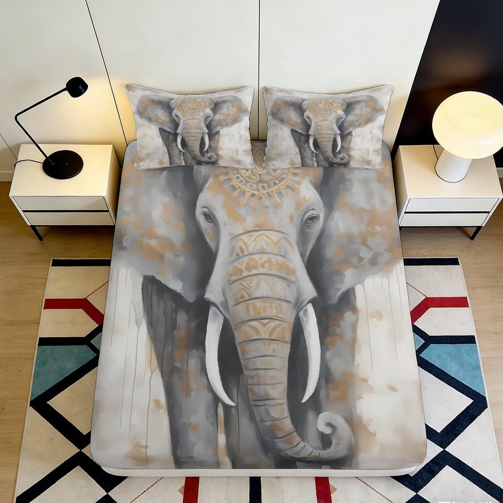 3D Printed Elephant Safari Fitted Sheet Microfiber Soft Bed Cover for Bedroom Dorm Mattress Decor Protection 90x200x25cm