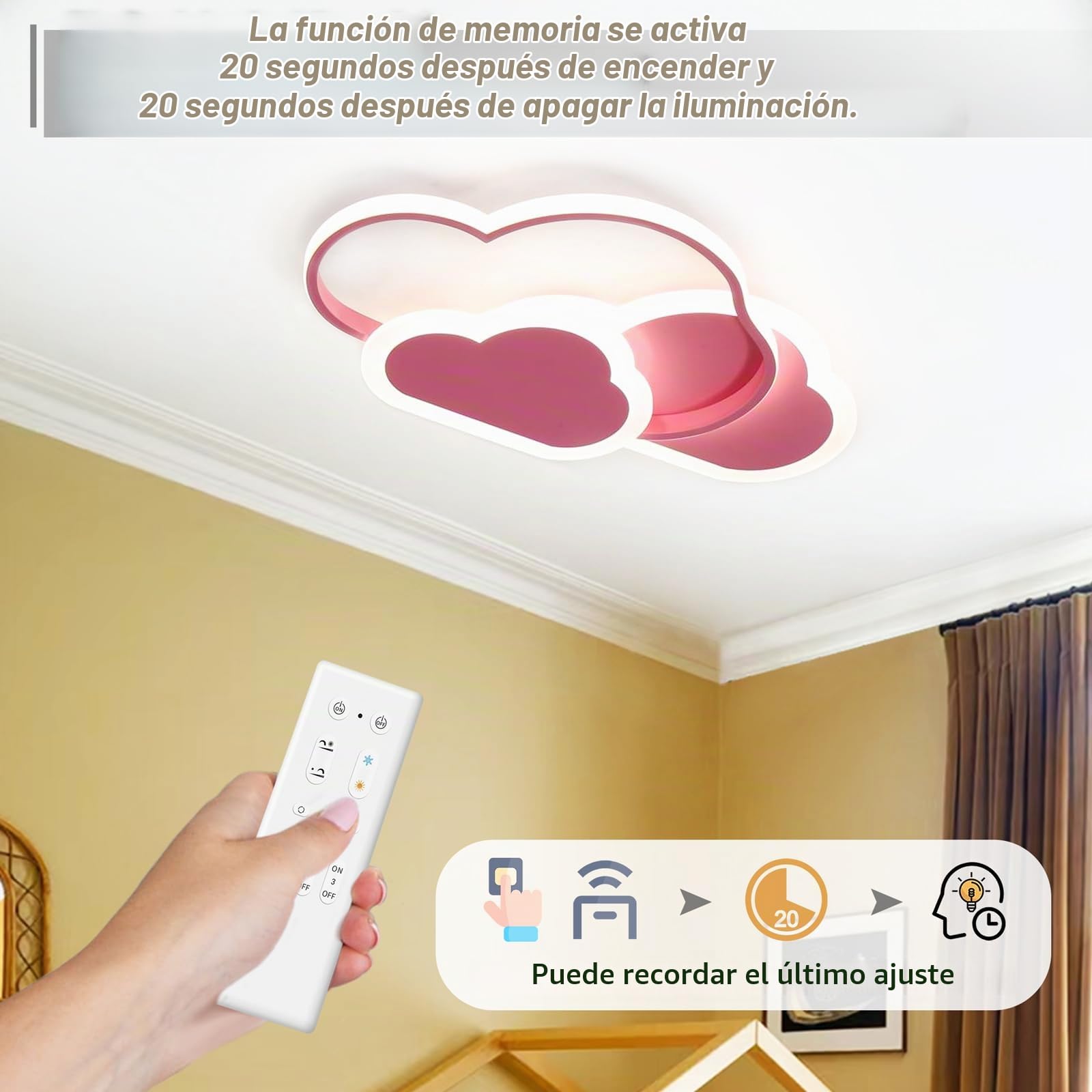 Lámpara de techo LED - Lámpara de techo 42W para habitación infantil, lámpara nube creativa, lámpara de techo LED regulable con mando a distancia 3000K-6000K, 52CM para salón