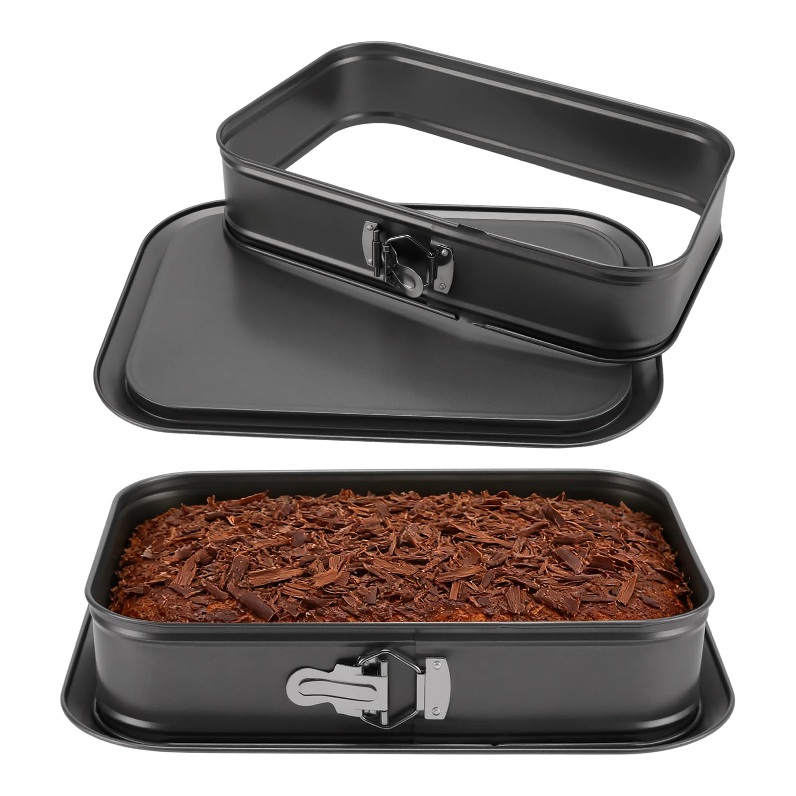 TAICHEUT 2PCS Rectangular Cake Tin with Removable Bottom, 35x24cm Springform Baking Pan for Cheesecake, Mousse