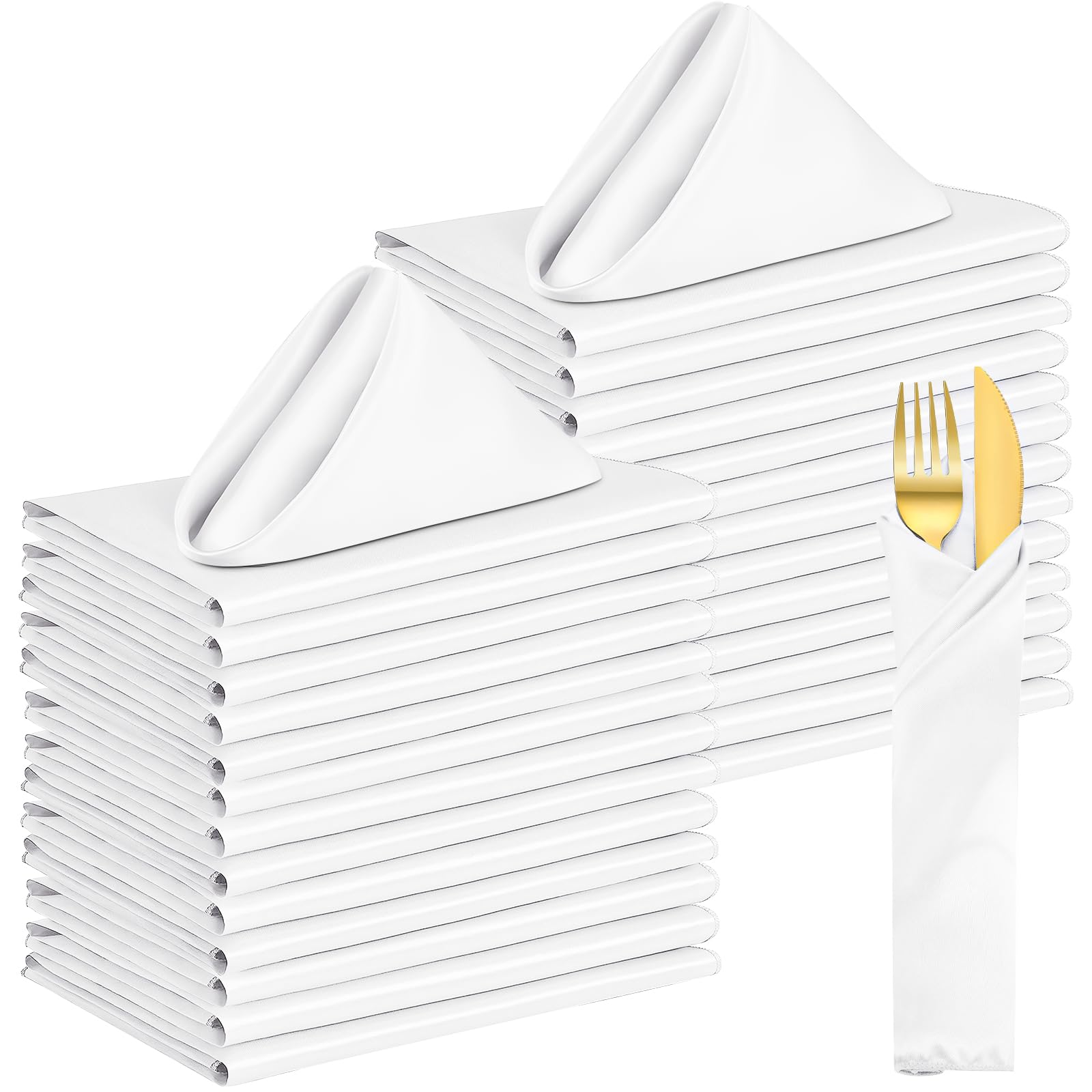 50er Pack Satin Servietten 43x43 cm – Edle Stoffservietten glänzend & weich – Seidige Tischservietten waschbar & faltbar für Hochzeit, Bankett, Gastronomie & Party (Weiß)