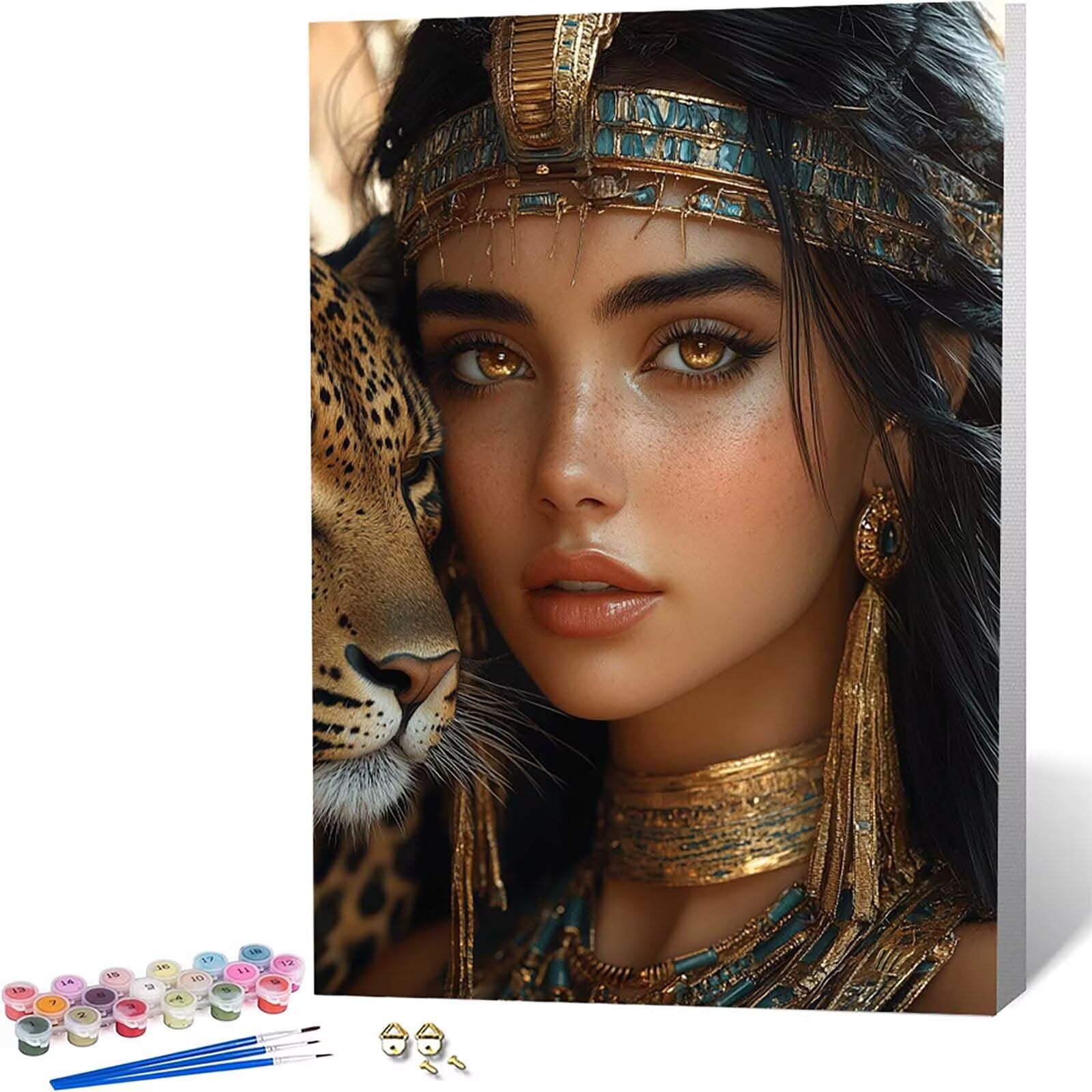 Malowanie po numerach Lampart Malowanie według numerów Dorosła kobieta Paint by Numbers, malowanie według numerów zestawy malarskie dla dorosłych z pędzlami i farbami akrylowymi do dekoracji ścian 70
