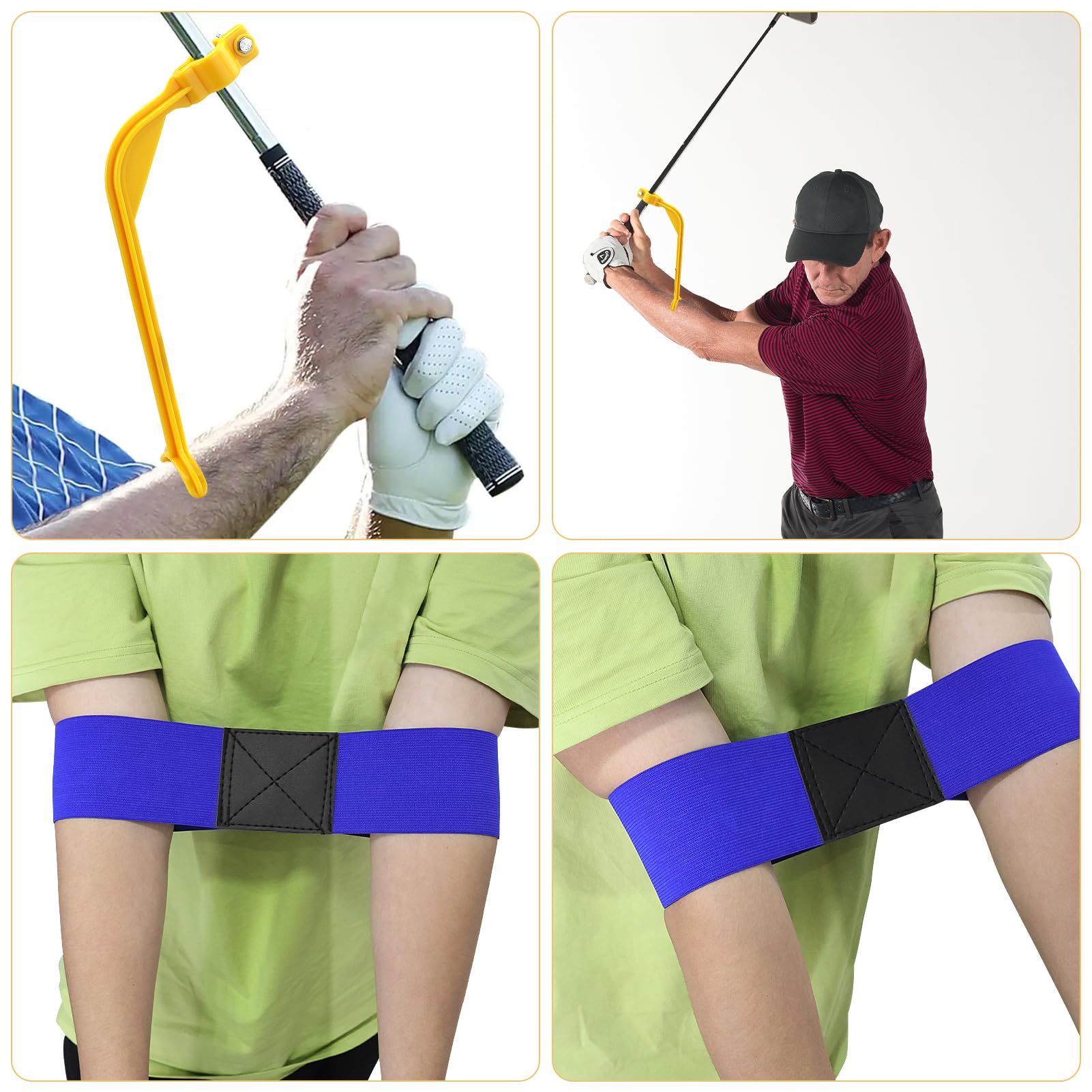 2 pezzi elastiche di collegamento per golf, fascia per braccio oscillante golf, braccio per correzione oscillazione golf, con 1 dispositivo per la correzione dello swing nel golf, per uomini, donne