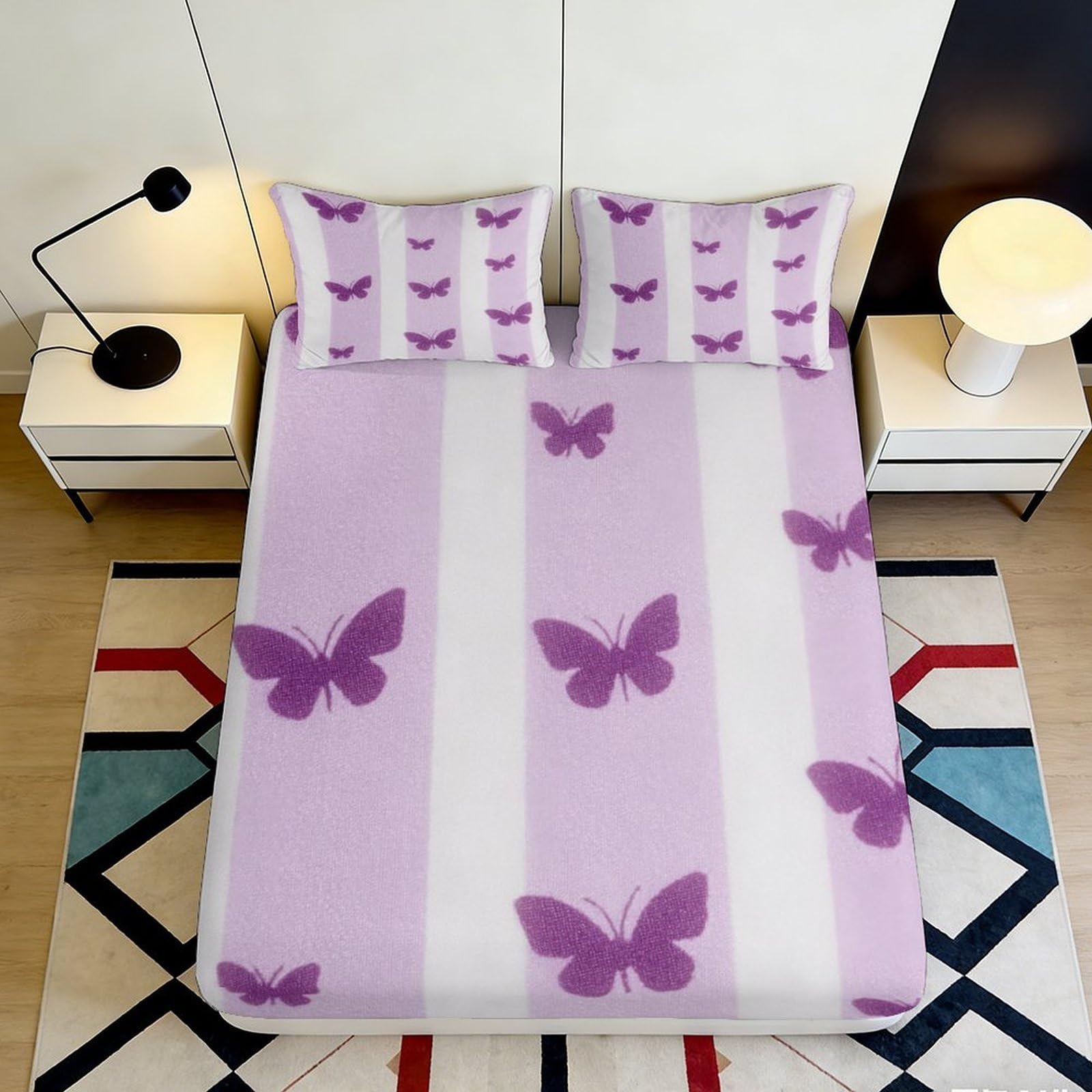 3D Printed Butterfly Fitted Sheet Microfiber Deep Pocket Bedroom Set Butterfly Mattress Fitted Cover Non-Slip Washable Adult Teen 160x200x25cm