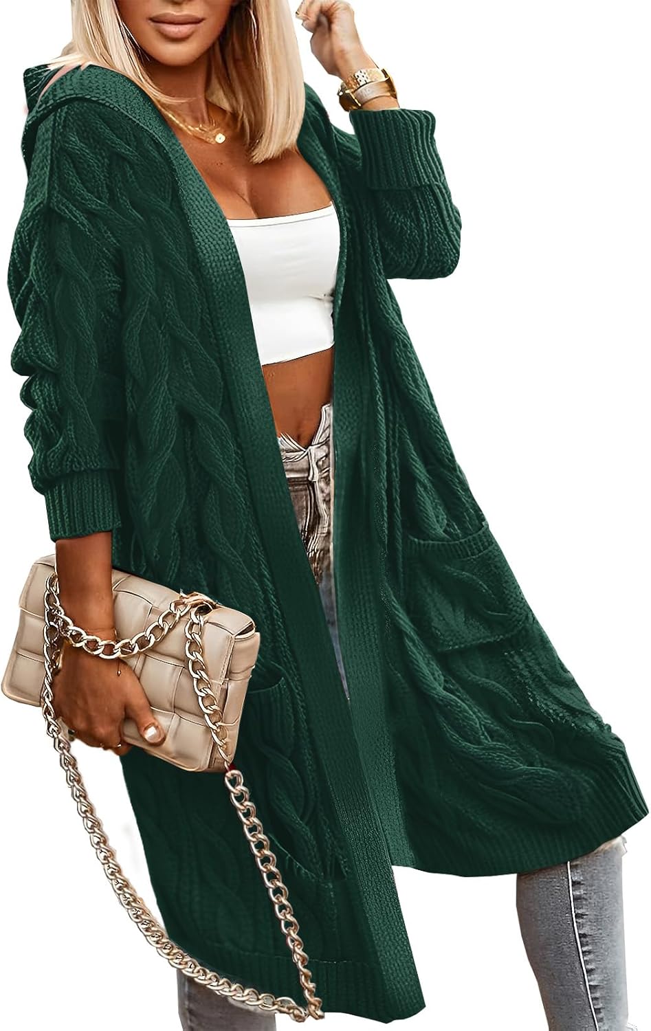 Cable Knit Cardigan Sweaters for Women 2026 Fall Winter Open Front Hooded Oversized Long Trendy Warm Coats Outwear