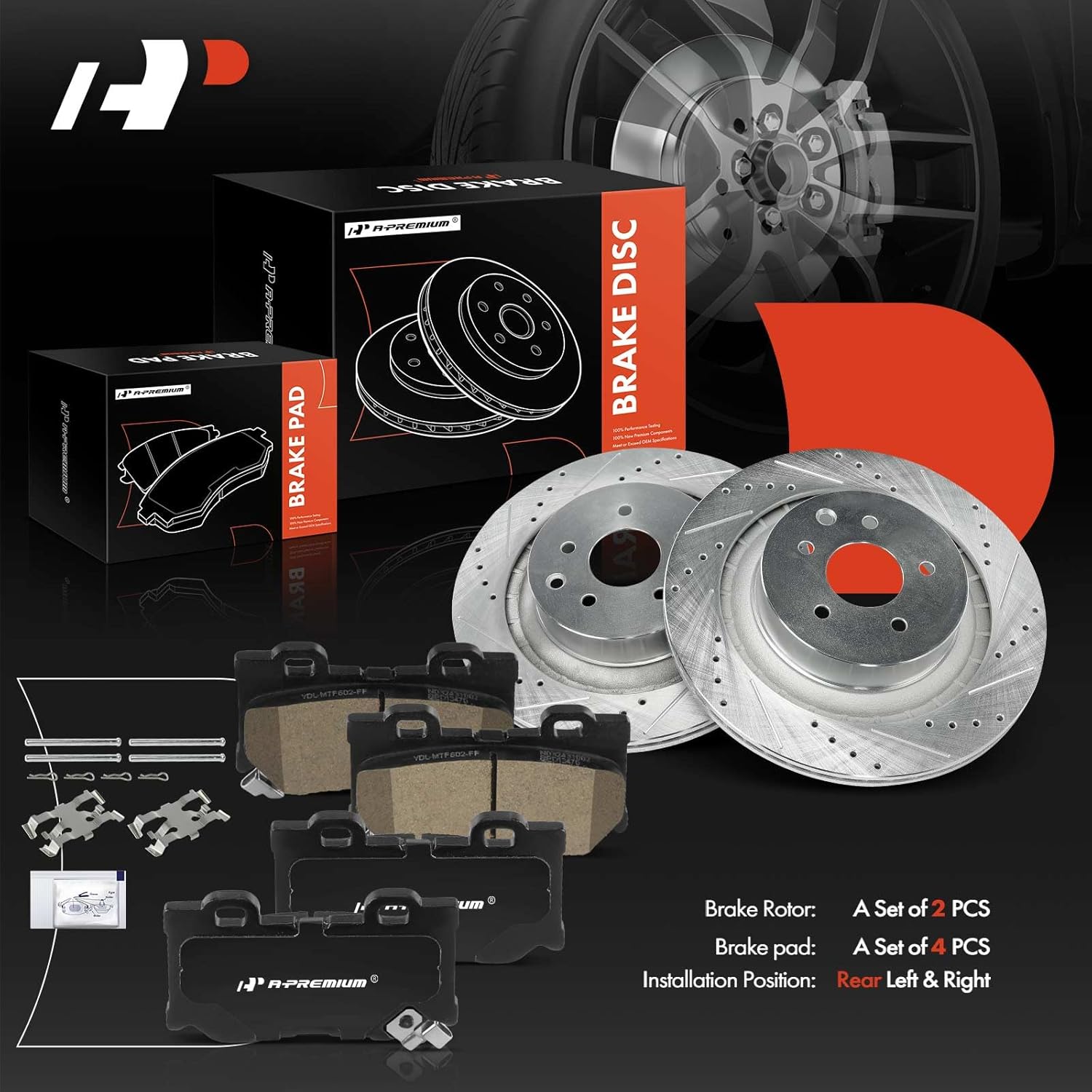 A-Premium 13.78 inch (350mm) Rear Drilled and Slotted Disc Brake Rotors + Ceramic Pads Kit Compatible with Select Nissan and Infiniti Models - 370Z 2009-2020, Z 2023, G37 2008-2013, Q60, 6-PC Set