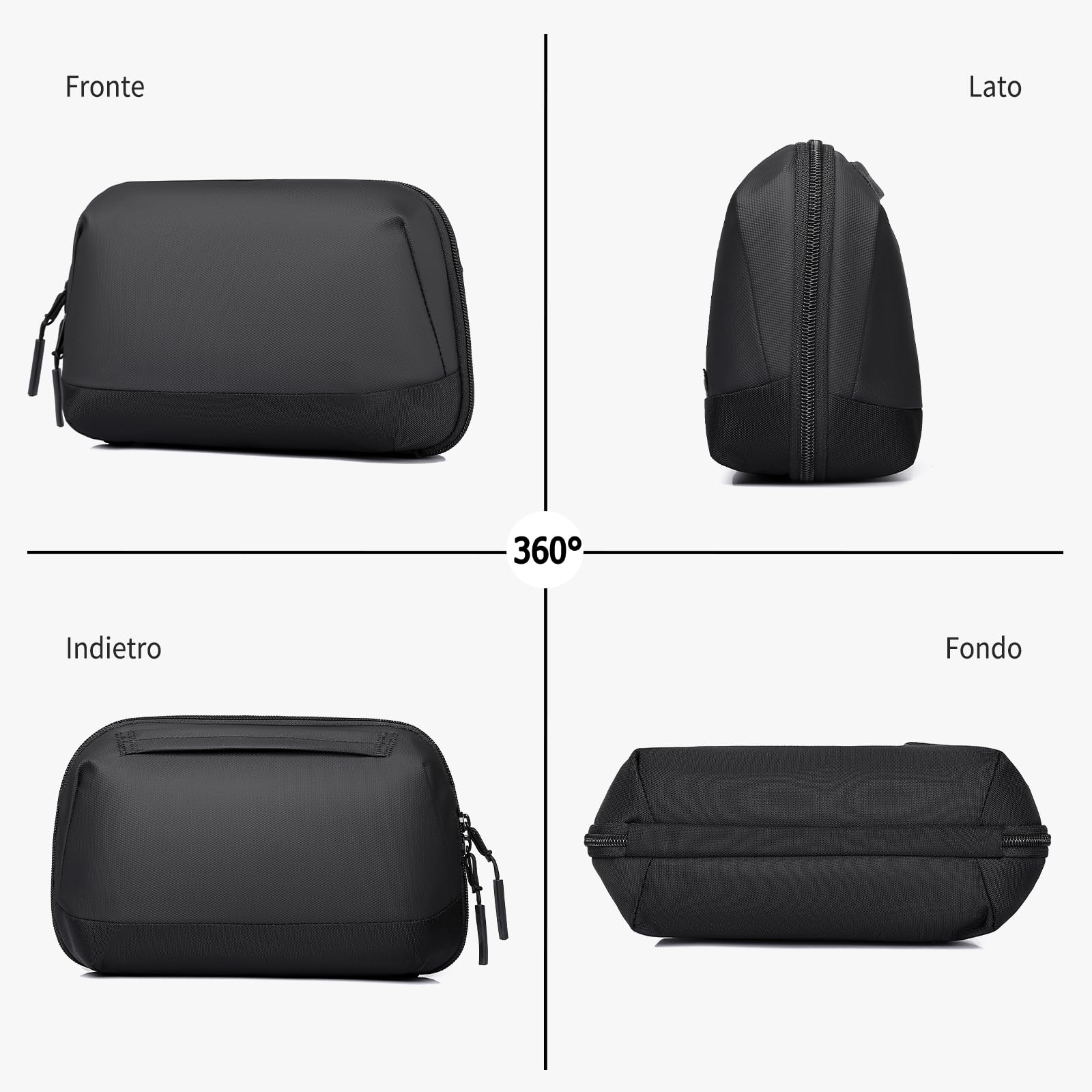 FANDARE Borsa Organizer Cavi Custodia da Viaggio in Tela Oxford Nero | apertura 180° acceso total, correas elásticas fijan cables, cremallera y compartimentos anti-enredos, tela oxford impermeable
