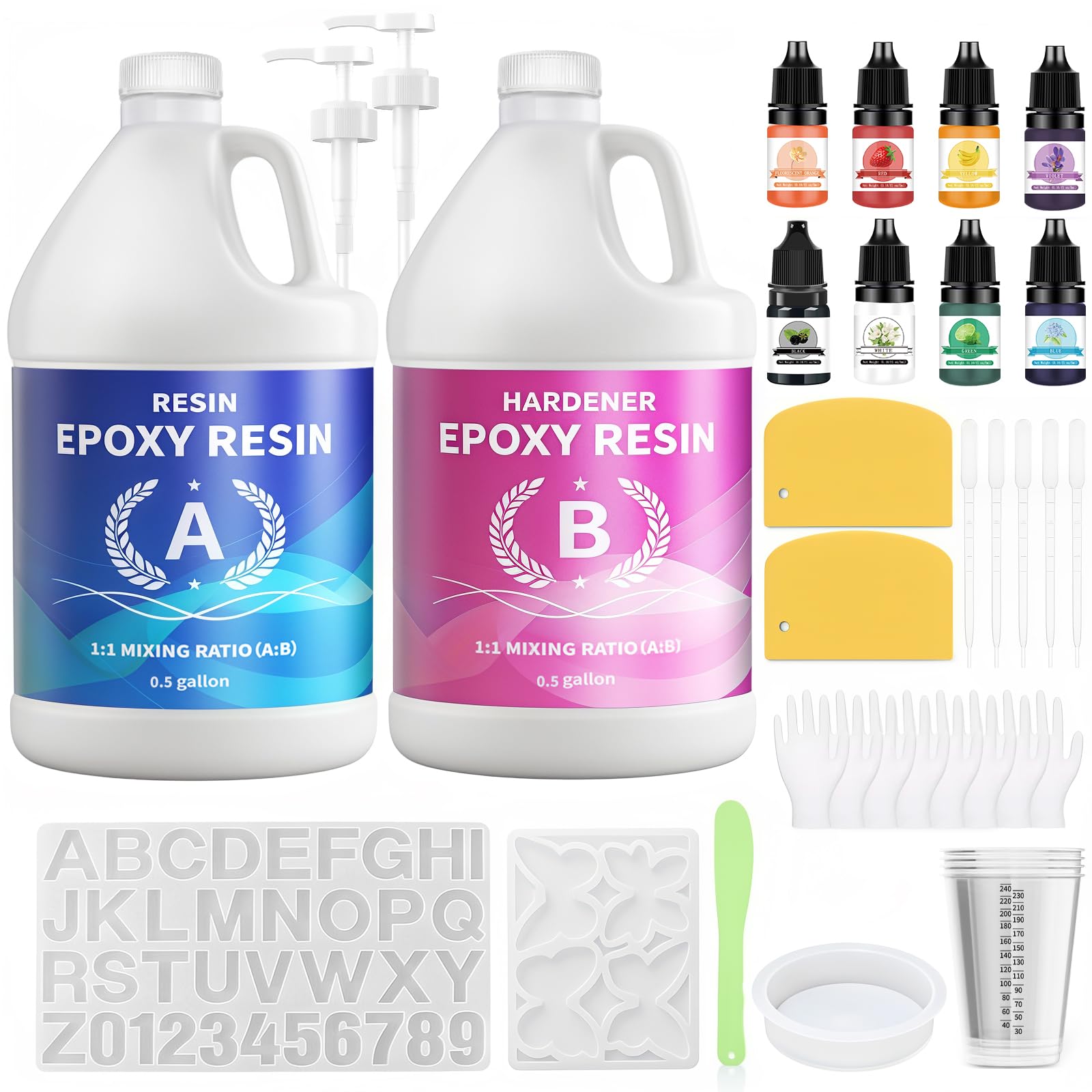 Minlebao Crystal Clear Epoxy Resin Kit 1 Gallon, High Gloss Bubble-Free Coating & Casting for DIY Art, Jewelry Making, River Tables - 1:1 Ratio with Measuring, Silicone Mold and Usage Toolsβ