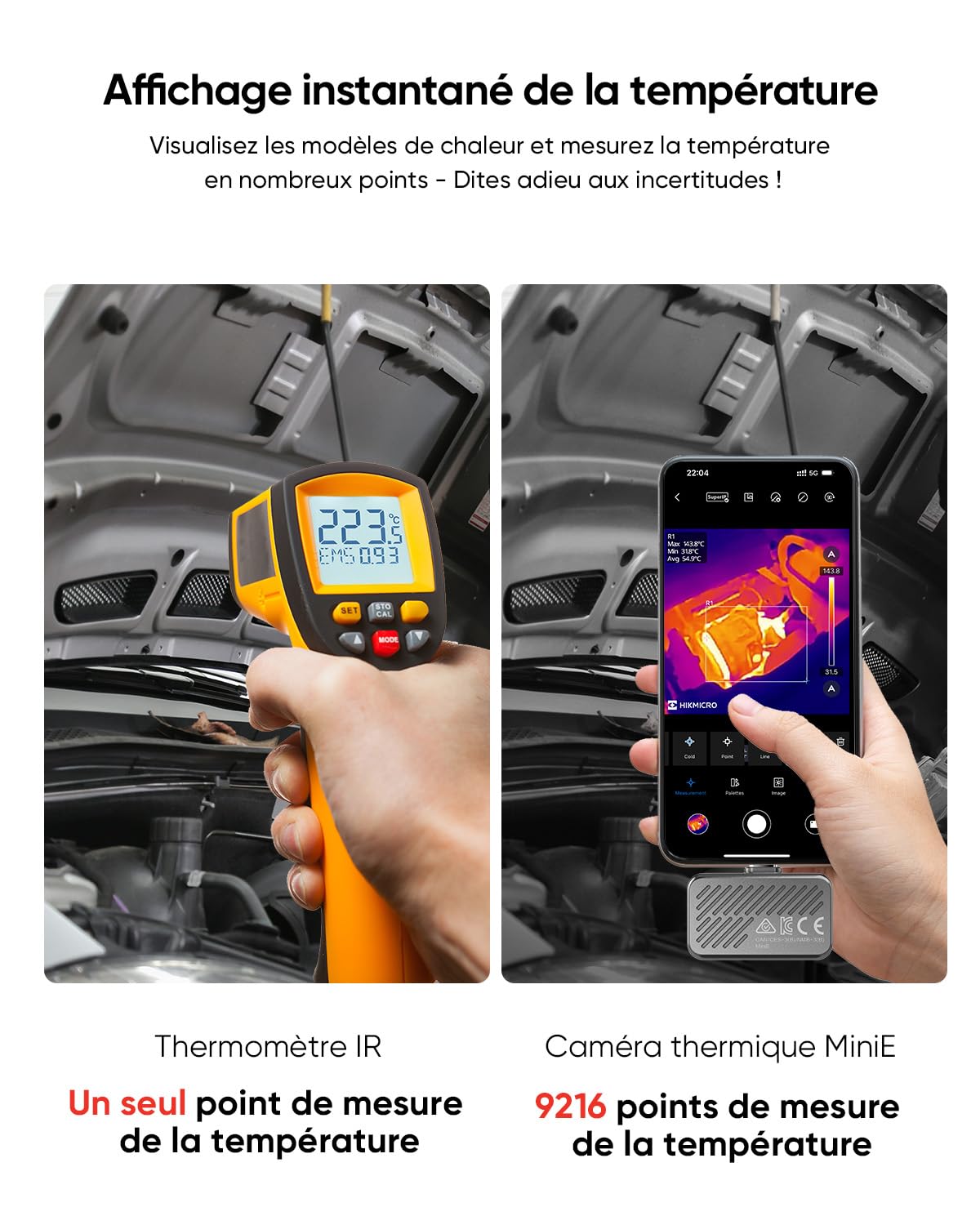 HIKMICRO Caméra Thermique Minie Android/iOS, résolution IR 96 × 96, SuperIR 192 × 192, sans Batterie, Port USB-C, Compatible avec l'iPhone 15/16/17 (Accessoires Non Inclus)