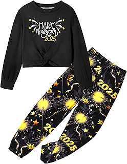 NECIOUS Girls Fall Outfits 2 Piece Fashion Twist Front Pullover Sweatshirt and Camo Pants Clothing Sets 5-14Y