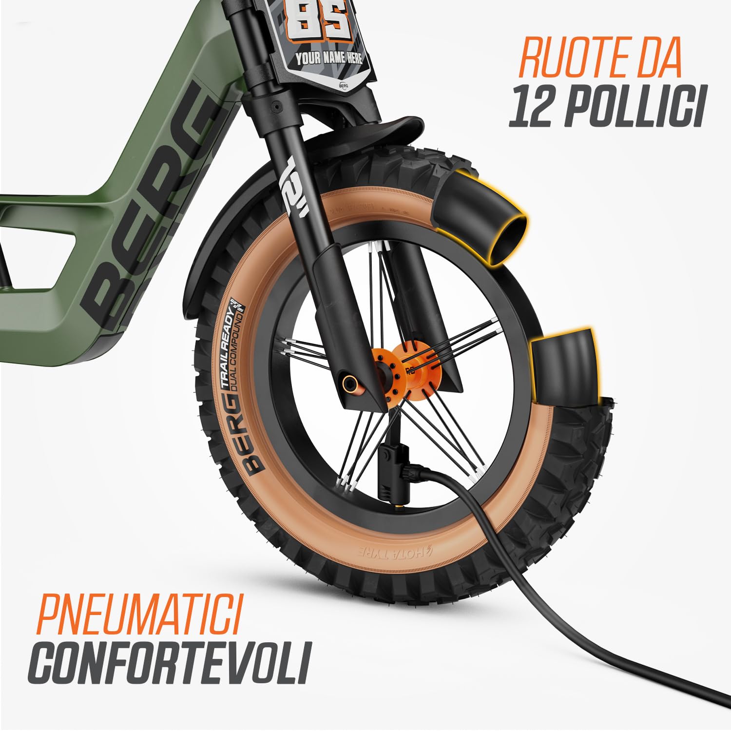 BERG Biky Cross - Bicicletta da 12 pollici, per ragazzi e ragazze dai 2 anni in su, con freno a mano, pneumatici ad aria, sella regolabile in altezza e telaio leggero in magnesio