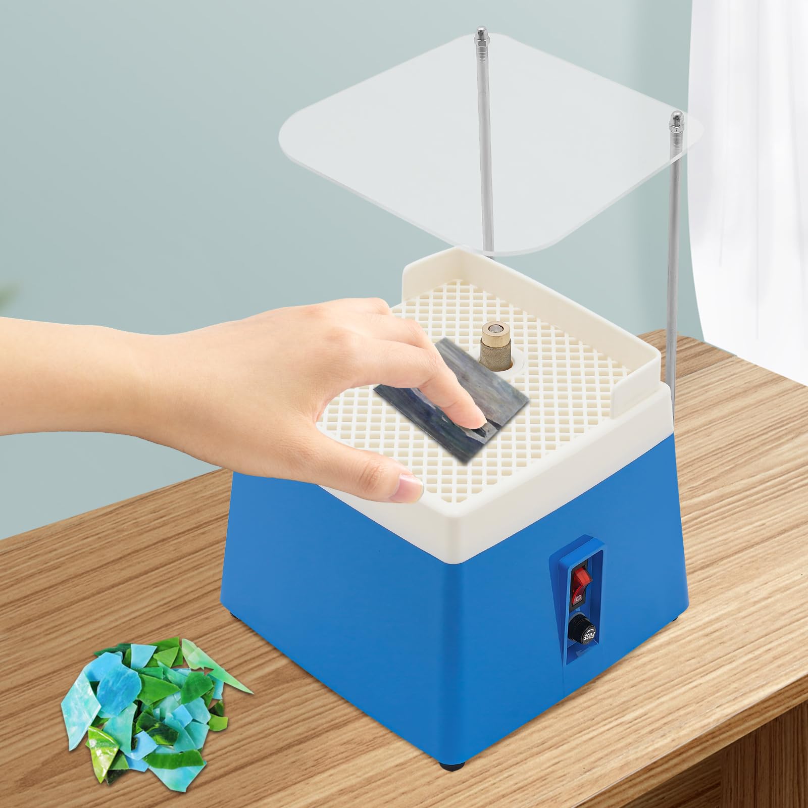 Moulin à Vitrail Portable, 65 W, Petite Machine à Meuler en Verre, 4200 Tr/Min, Outils de Meulage Avec Foret Diamant, Protection Anti-Éclaboussures, Bol de Masque
