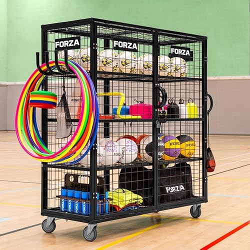 FORZA XL Sports Equipment Storage Cabinet & Cart | Portable Rolling Cart with Mesh Shelves & Lockable Design - Ideal for Schools, Gyms and Sports Centers