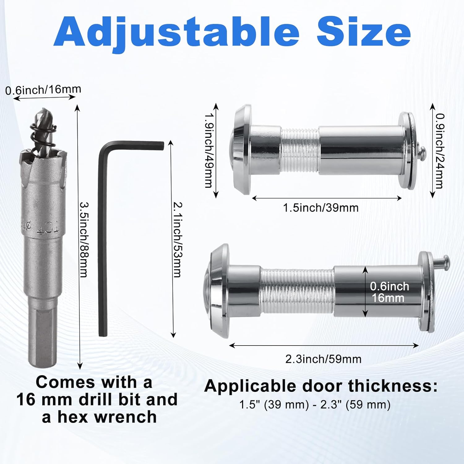 4PCS Door Viewer Peephole with 16mm Drill Bit and Hex Wrench, 220-degree Peep Hole Cameras for Front Door, Solid Metal Peep Holes for Door with Rotating Privacy Cover for 1.54" to 2.32" Doors