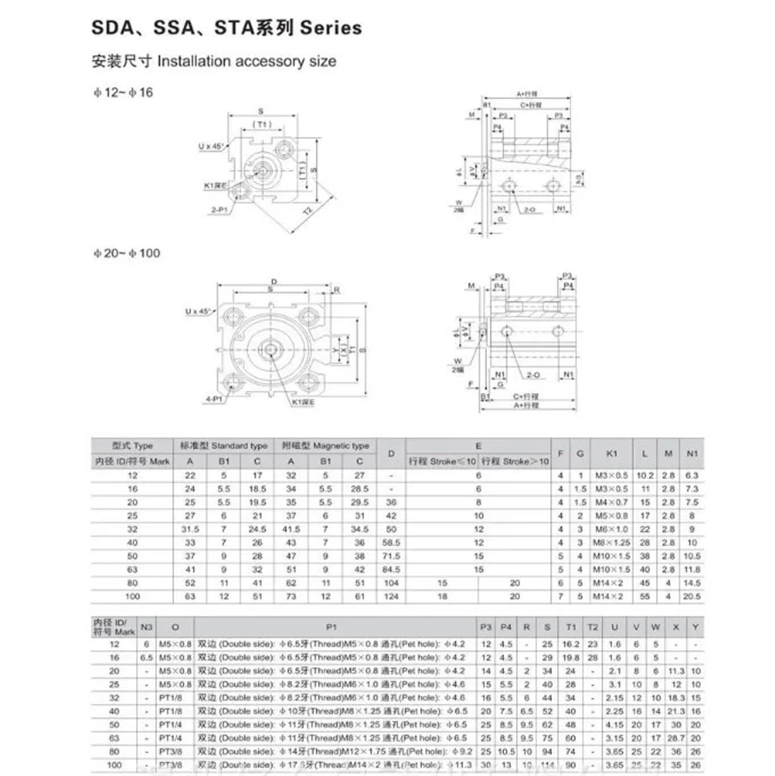 Pneumatischer Zylinder SDA 20/25/32/40/50/63/180/100 Serie Doppelte Schauspiel 5-100 mm Hub.(50mm Stroke,Bore 40mm)